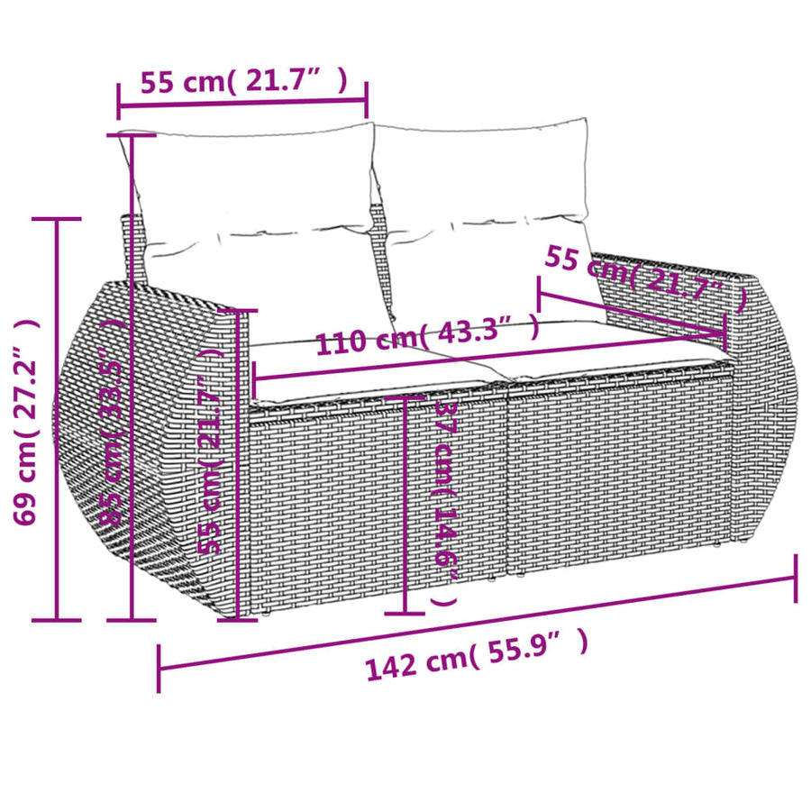 10-Delige Loungeset Met Kussens Poly Rattan Beige