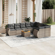 Loungeset 10-delig poly rattan grijs