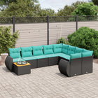 10-piece garden lounge set with cushions black poly rattan