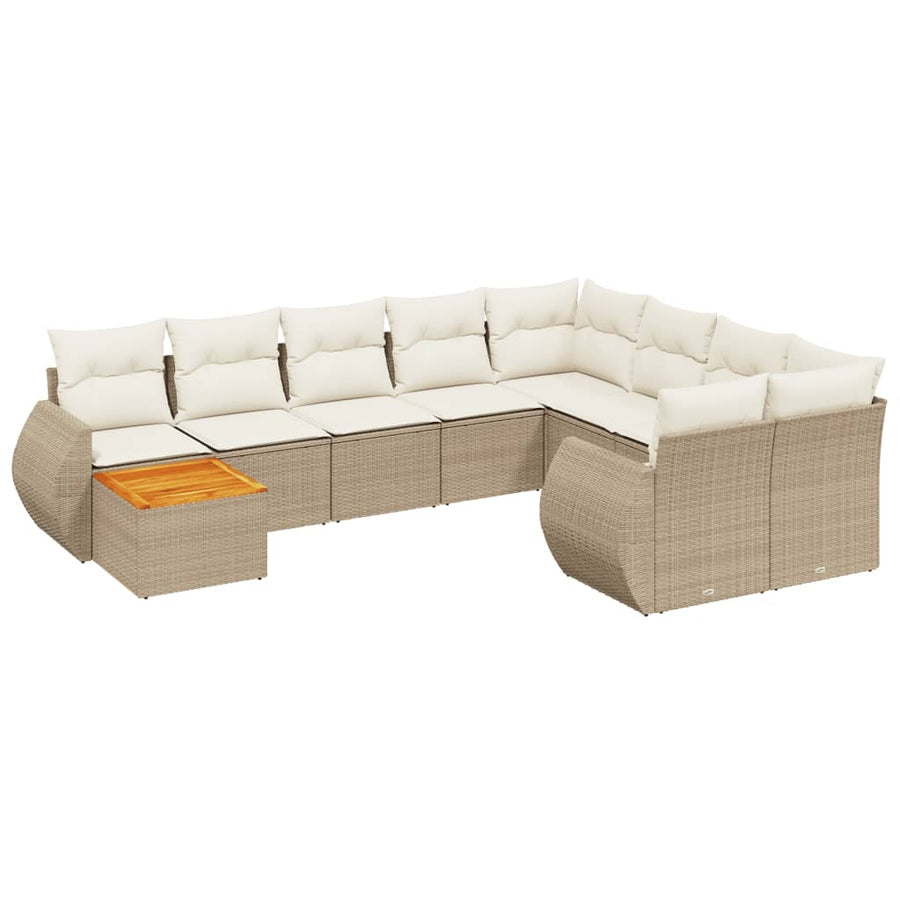 10-Delige Loungeset Met Kussens Poly Rattan Beige
