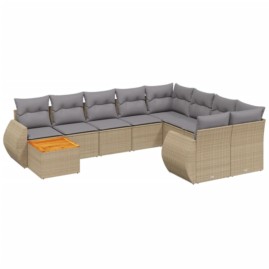 10-Delige Loungeset Met Kussens Poly Rattan Beige