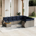 10-piece garden lounge set with cushions, grey poly rattan