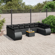 Loungeset 11-delig poly rattan zwart acaciahout