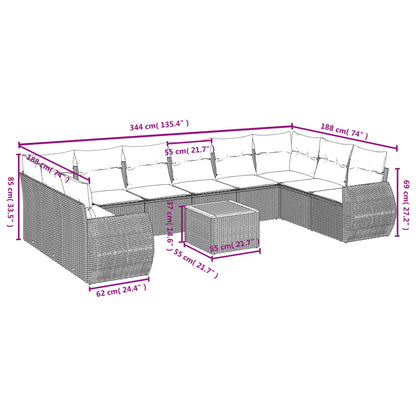 11-Delige Tuinset Met Kussens Poly Rattan Beige