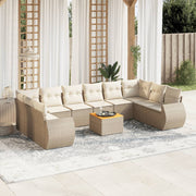 Tuinset 11-delig poly rattan beige met kussens