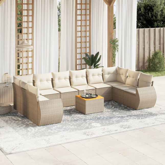 11-Delige Tuinset Met Kussens Poly Rattan Beige