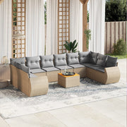 Tuinset 11-delig poly rattan beige met kussens