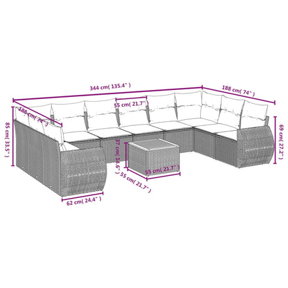 11-delige tuinbankset met kussens, grijs polyrotan