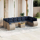 11-piece garden lounge set with cushions, grey poly rattan