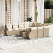Tuinset 11-delig poly rattan beige met kussens
