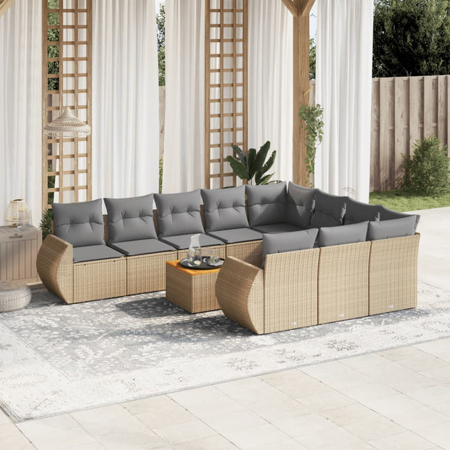 11-Delige Tuinset Met Kussens Poly Rattan Beige