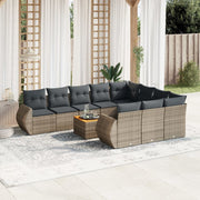 Loungeset 11-delig poly rattan grijs
