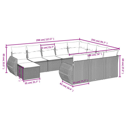 11-Delige Tuinset Met Kussens Poly Rattan Beige