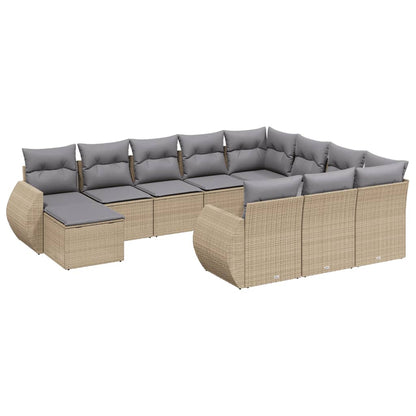 11-Delige Tuinset Met Kussens Poly Rattan Beige