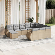 Tuinset 11-delig poly rattan beige met kussens