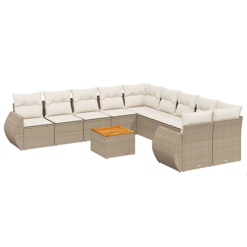 11-Delige Tuinset Met Kussens Poly Rattan Beige