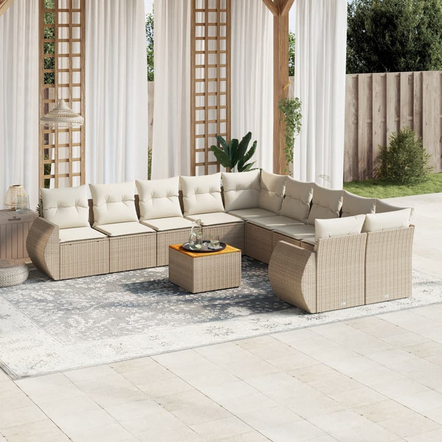 11-Delige Tuinset Met Kussens Poly Rattan Beige