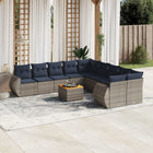 11-piece garden lounge set with cushions, grey poly rattan