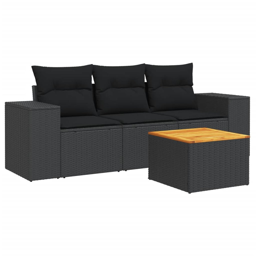 4-Delige Loungeset Met Kussens Poly Rattan Zwart