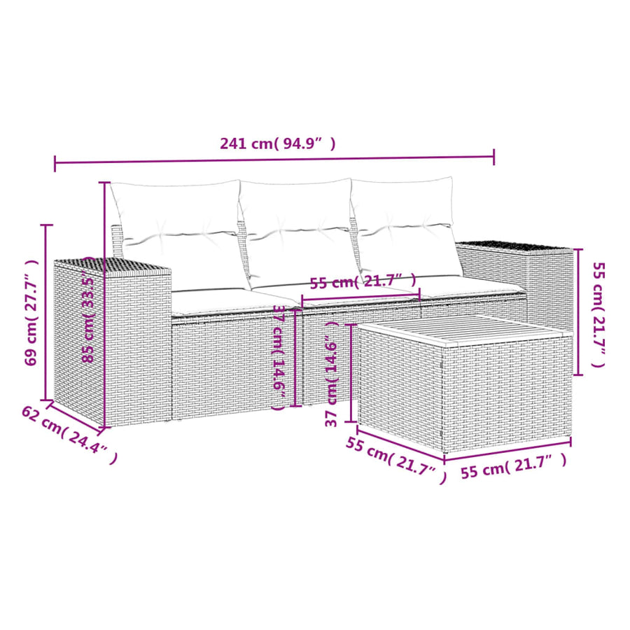 4-Delige Loungeset Met Kussens Poly Rattan Zwart