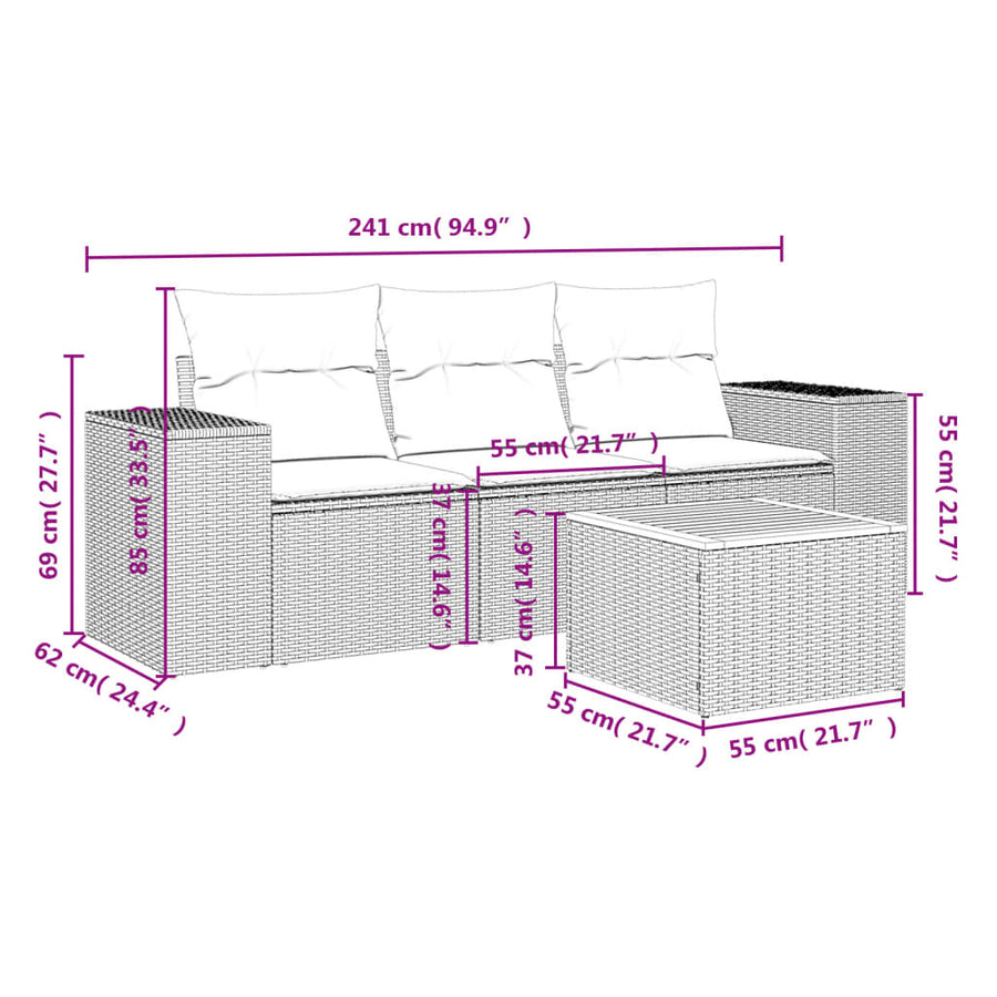 4-Delige Loungeset Met Kussens Poly Rattan Zwart