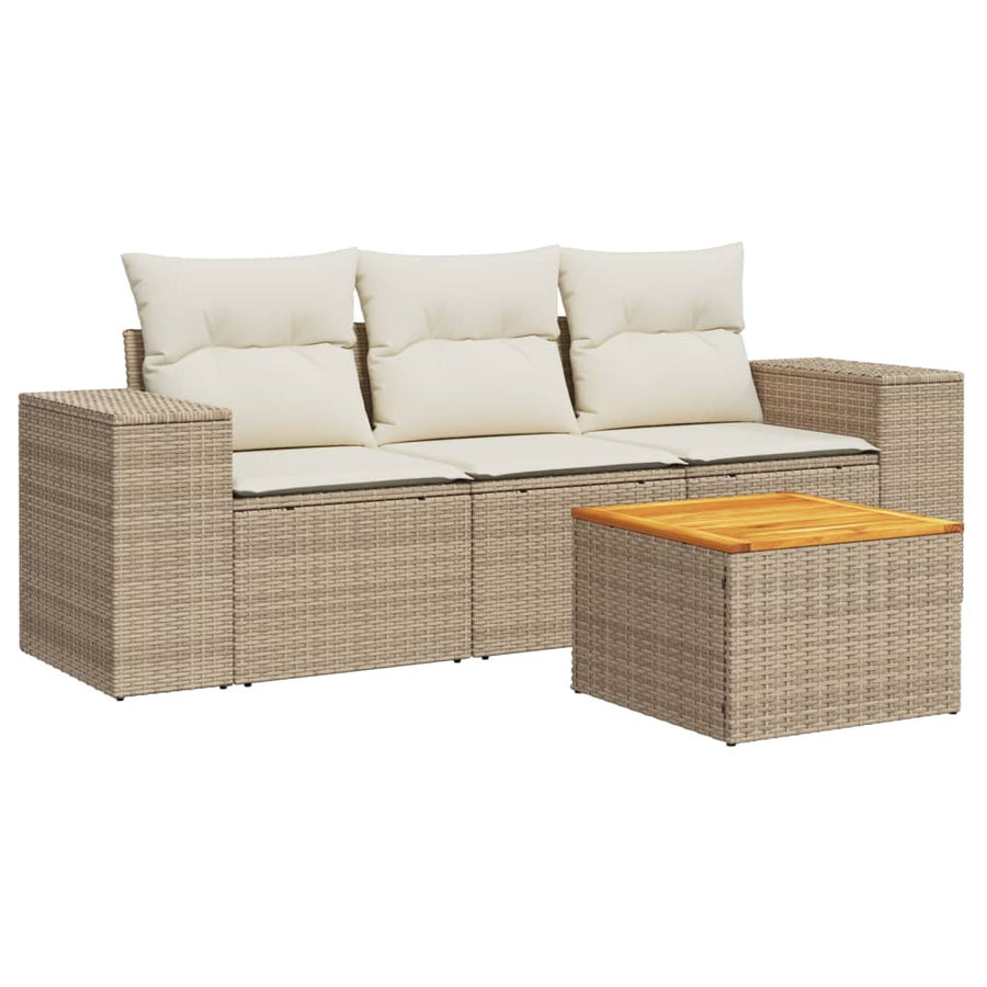 4-Delige Loungeset Met Kussens Poly Rattan Beige