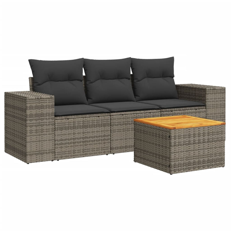 4-Delige Loungeset Met Kussens Poly Rattan Grijs