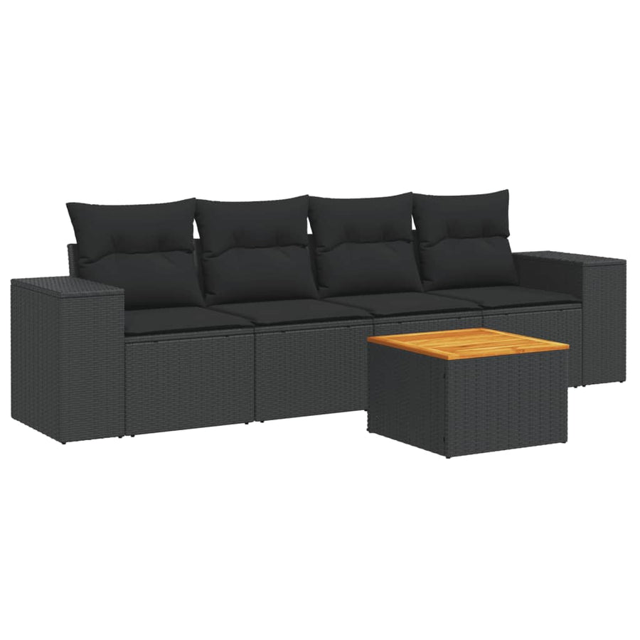 5-Delige Loungeset Met Kussens Poly Rattan Zwart