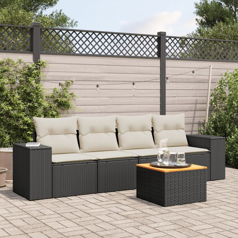 5-Delige Loungeset Met Kussens Poly Rattan Zwart