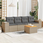 5-piece Loungeset with Cushions Poly Rattan Beige
