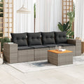 5-delige Loungeset met kussens poly rattan grijs