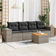 5-piece Loungeset with cushions poly rattan grey