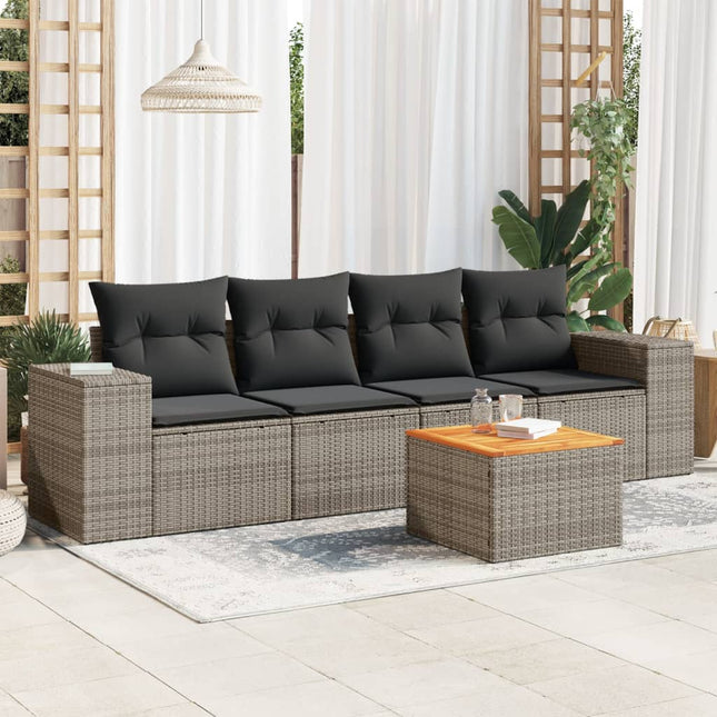 5-Delige Loungeset Met Kussens Poly Rattan Grijs