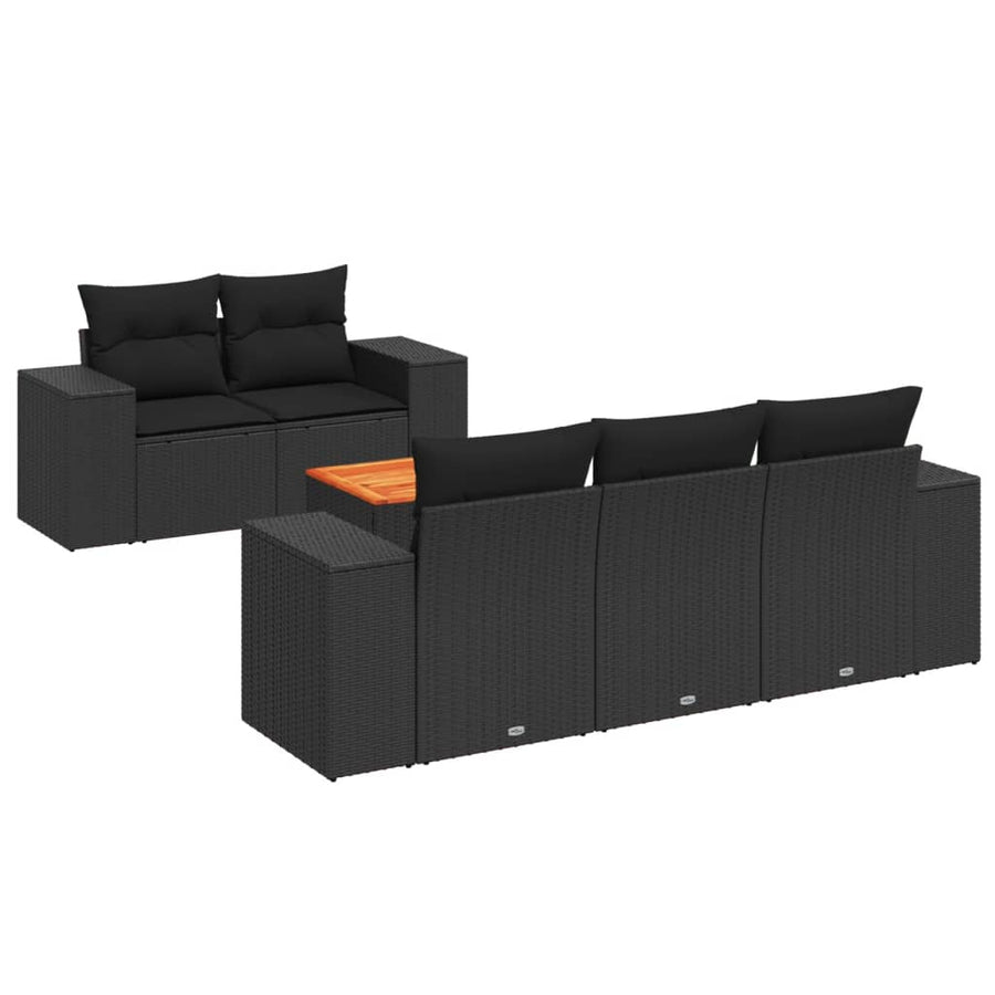 6-Delige Loungeset Met Kussens Poly Rattan Zwart