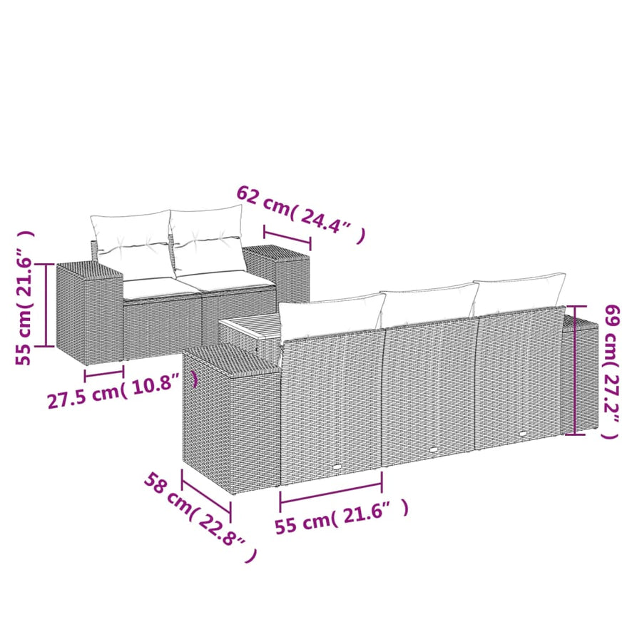6-Delige Loungeset Met Kussens Poly Rattan Zwart