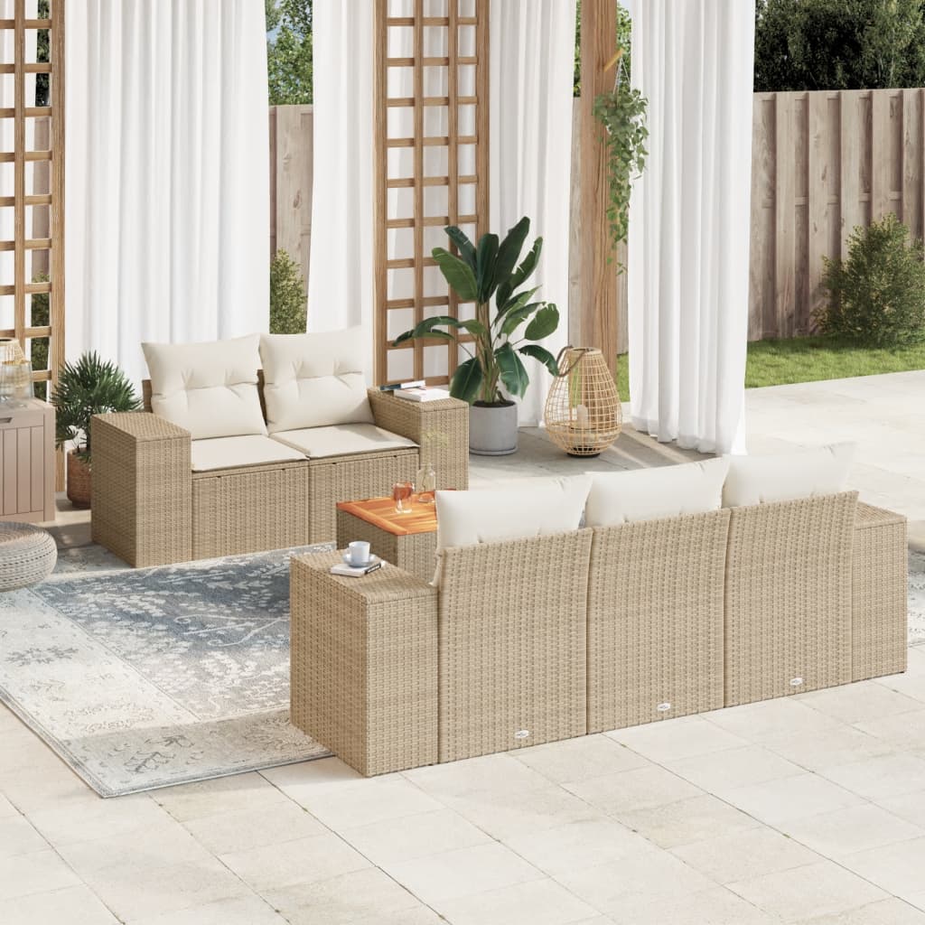 6-Delige Loungeset Met Kussens Poly Rattan Beige