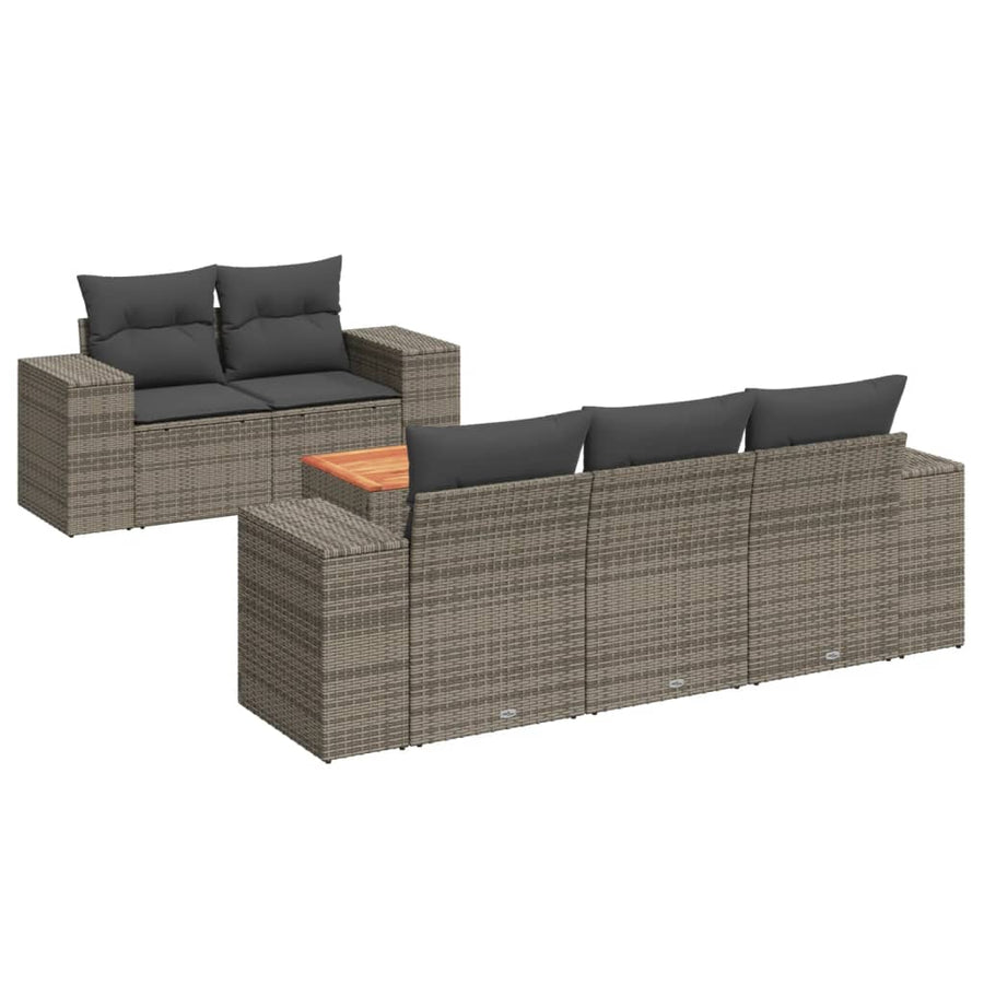 6-Delige Loungeset Met Kussens Poly Rattan Grijs