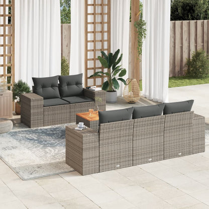6-Delige Loungeset Met Kussens Poly Rattan Grijs