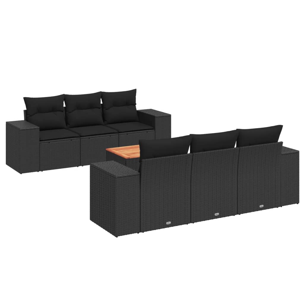 7-Delige Loungeset Met Kussens Poly Rattan Zwart