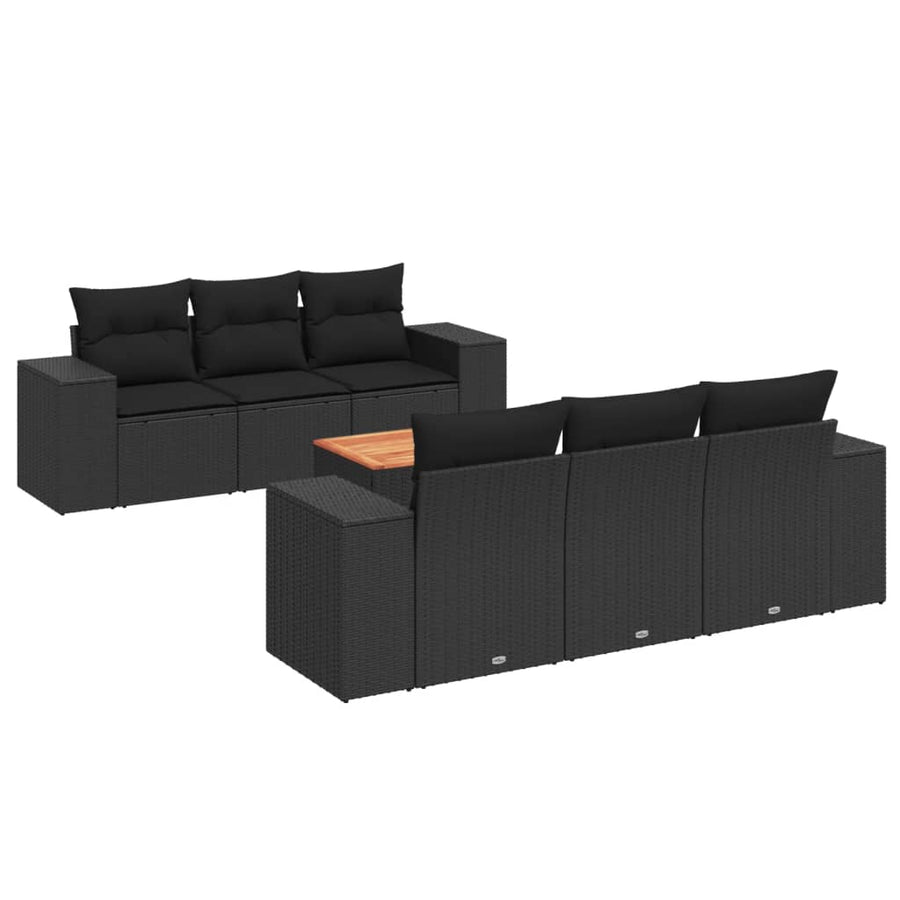 7-Delige Loungeset Met Kussens Poly Rattan Zwart