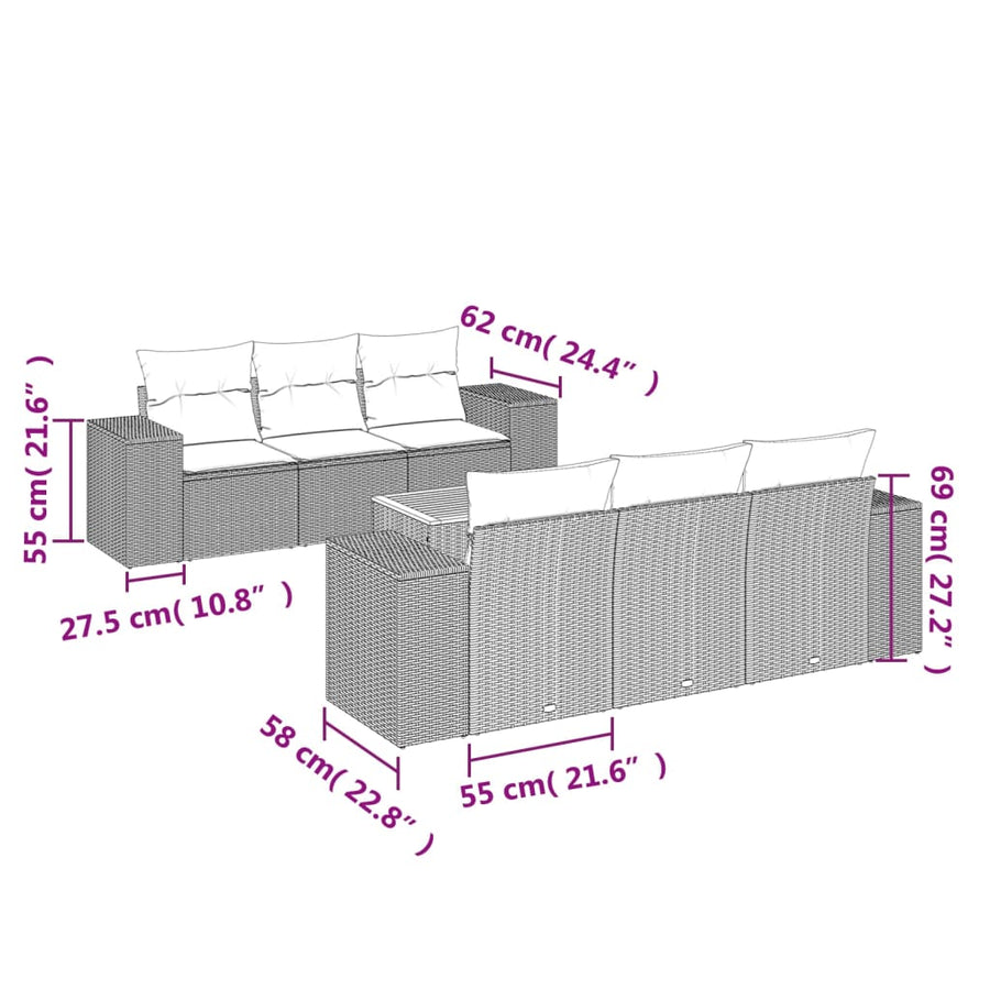 7-Delige Loungeset Met Kussens Poly Rattan Beige