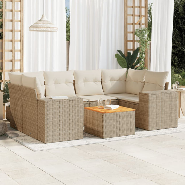 7-Delige Loungeset Met Kussens Poly Rattan Beige beige and cream