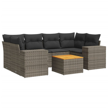 7-Delige Loungeset Met Kussens Poly Rattan Grijs
