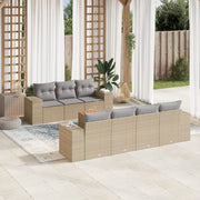 Loungeset 8-delig poly rattan beige acaciahout