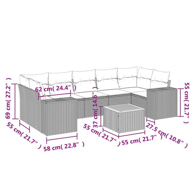 8-Delige Loungeset Met Kussens Poly Rattan Zwart