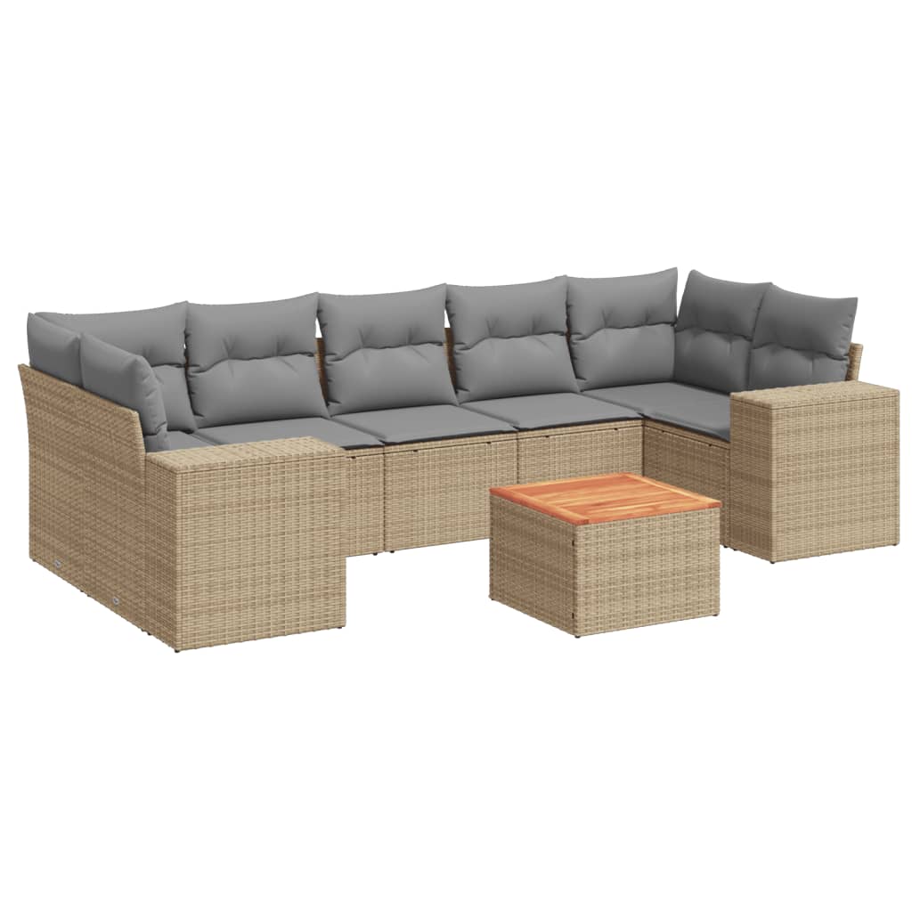 8-Delige Loungeset Met Kussens Poly Rattan Beige