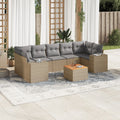 8-delige Loungeset met kussens poly rattan beige