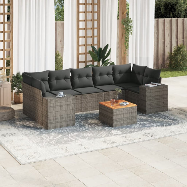 8-Delige Loungeset Met Kussens Poly Rattan Grijs