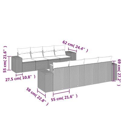 9-Delige Loungeset Met Kussens Poly Rattan Zwart