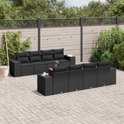 9-piece Lounge Set with cushions poly rattan black